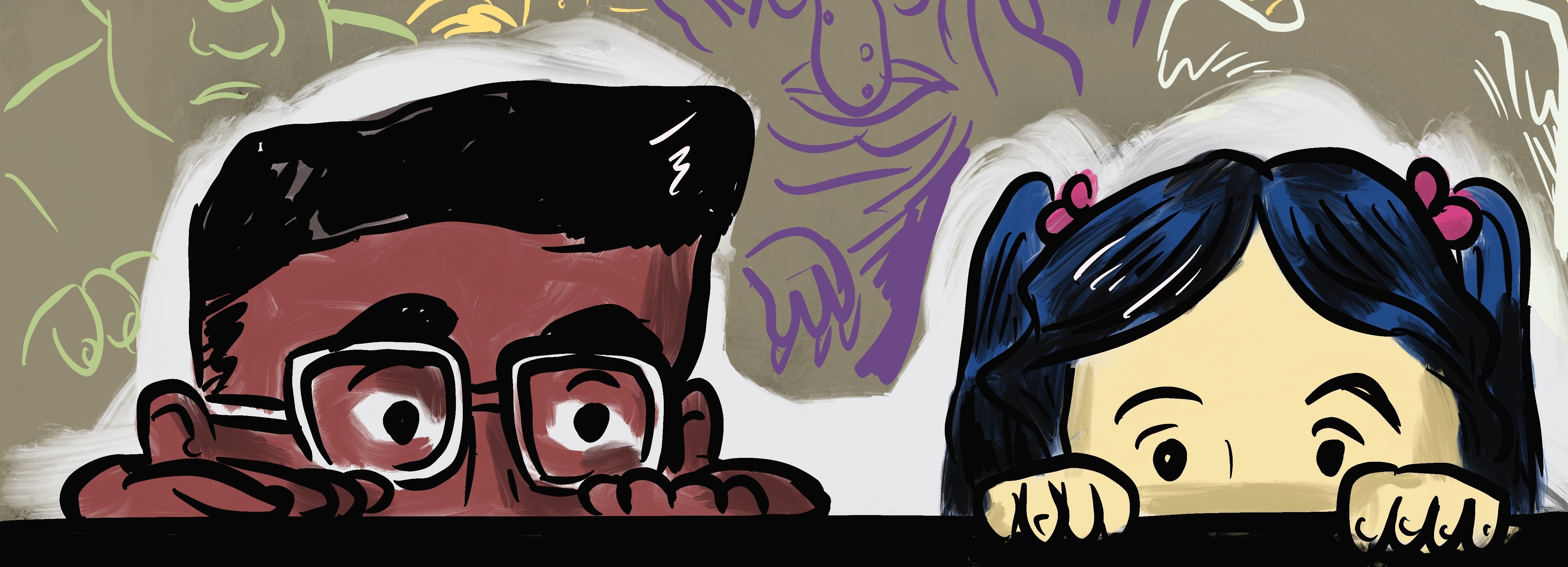 two children looking down